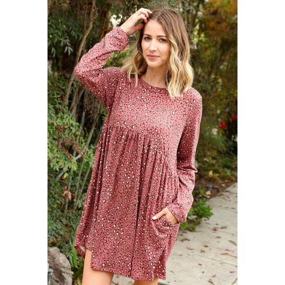 Hayzel Dresses & Skirts - Leopard Babydoll Swing Dress with Pockets